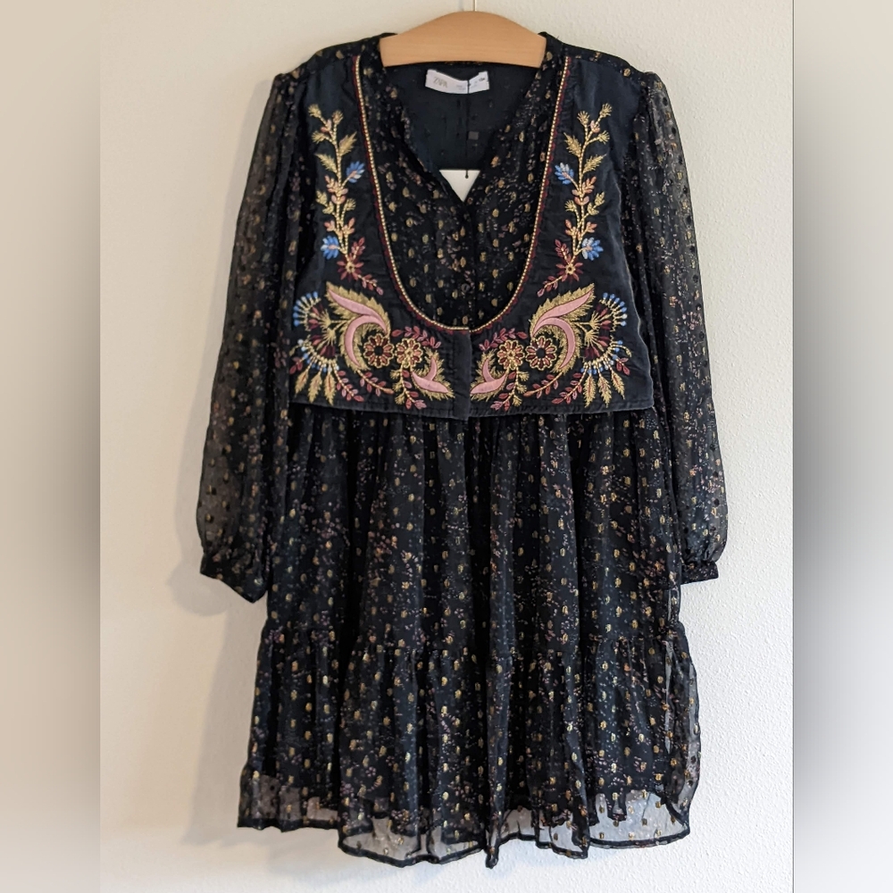 Zara Dotted Mesh Dress with Vest